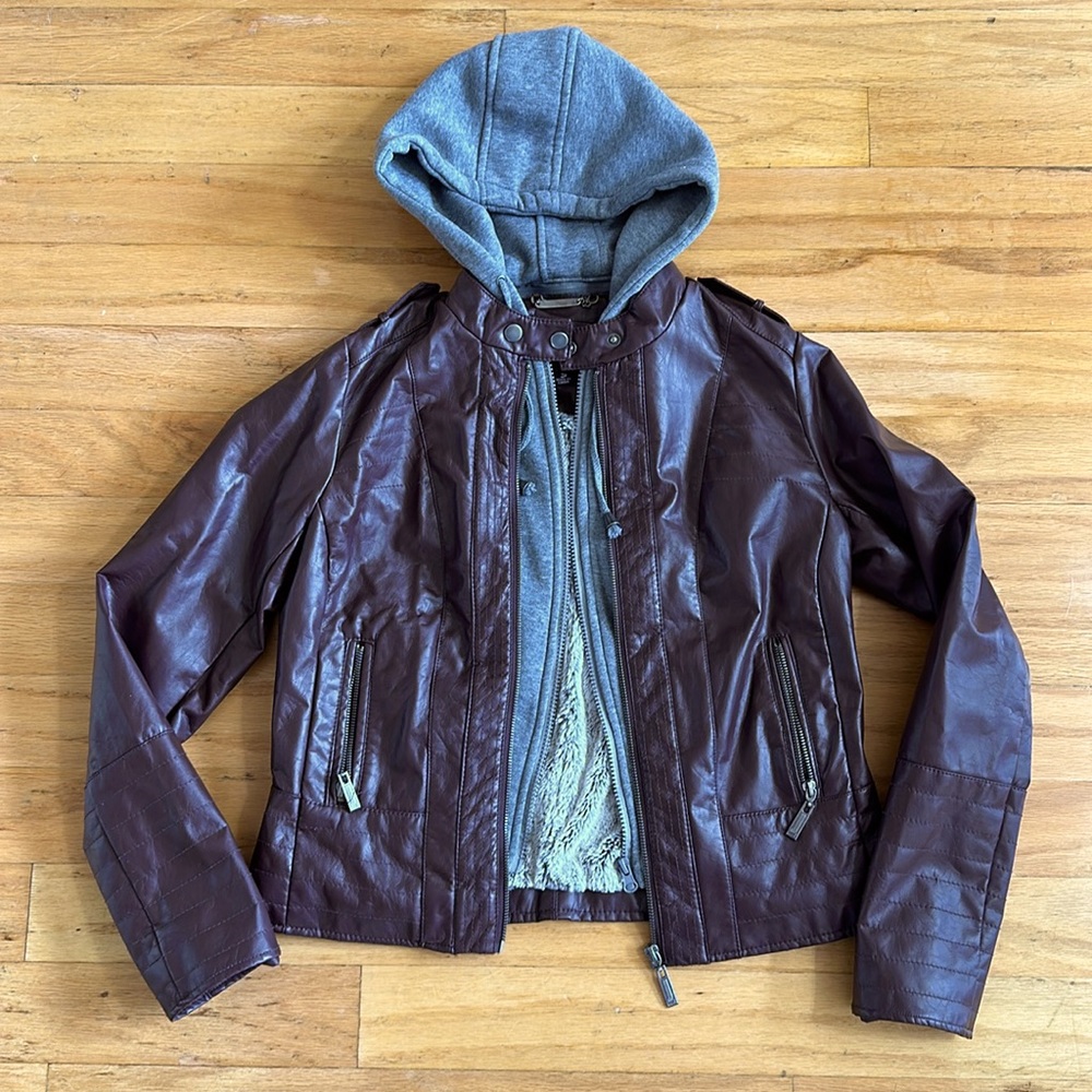 J2 Burgundy Fur Lined Faux Leather Jacket